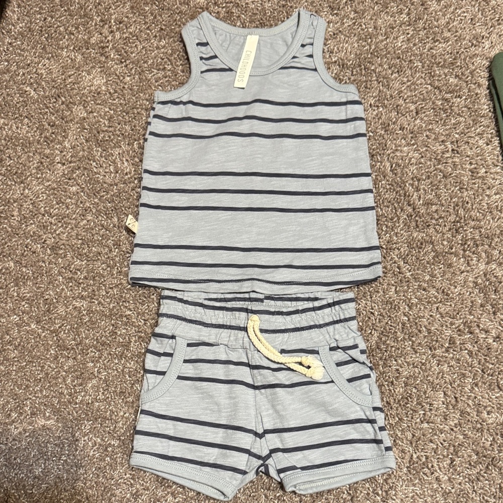Childhoods Clothing - Ringer Tank & Retro Short; Triple Stripe on Quarry - 2T